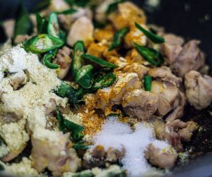 Burmese Khow Suey Steps - Adding gram flour and turmeric powder