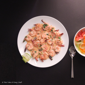 Creamy Ginger Prawns (Shrimp) served with garden salad