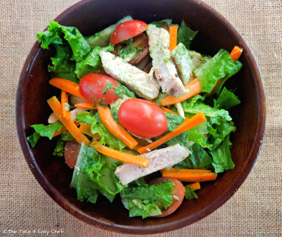 Chicken and almond salad with mint-cilantro dressing