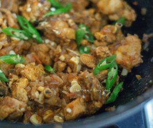 Garlic Chicken Steps - Adding green chillies and spring onions