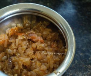 Garlic Chicken Steps - Onion-tomato mix transferred to a bowl