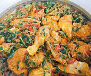 Chicken pieces added to the cooked masala