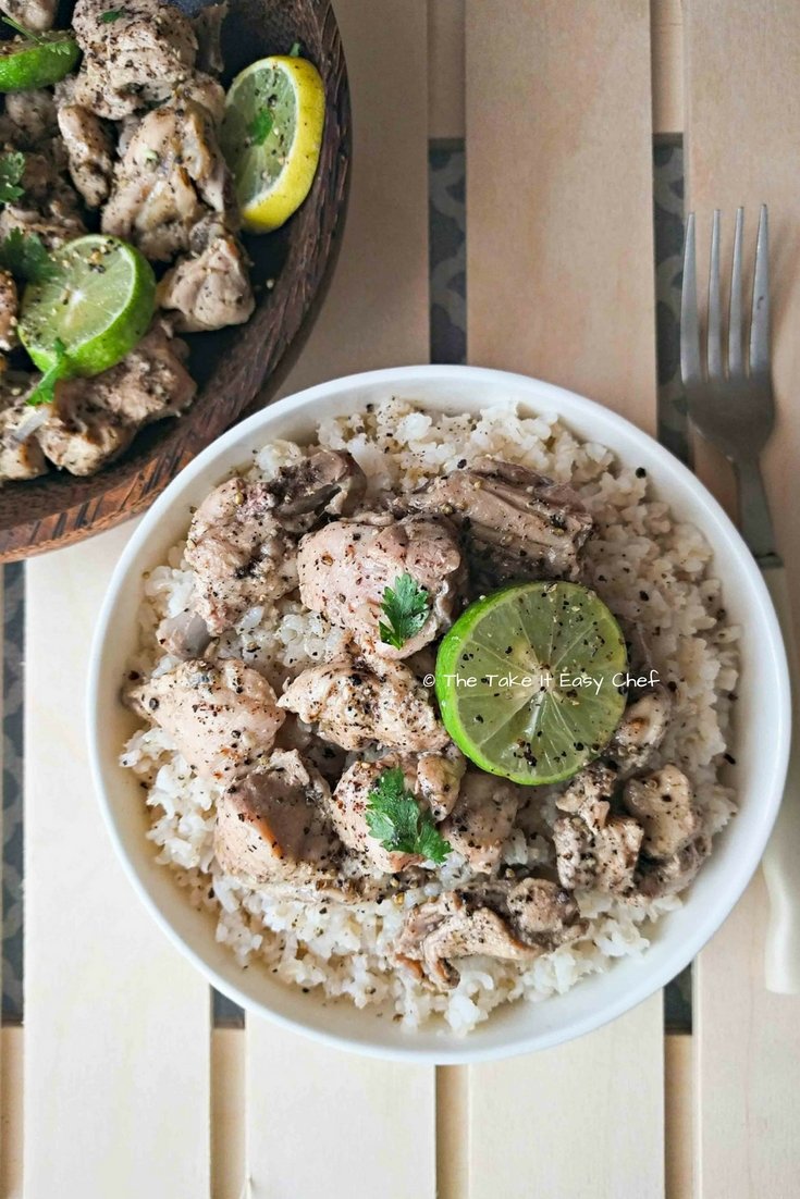 Lime chicken served on a bed of brown rice