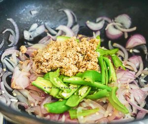 Add the ground paste and green chillies