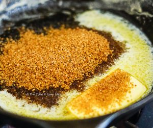 Melting brown sugar and butter for the caramel