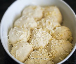 Dough proved before baking for the Pull Apart Cheesy Garlic Bread