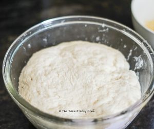 Dough doubled in volume for the Pull-Apart Cheesy Garlic Bread