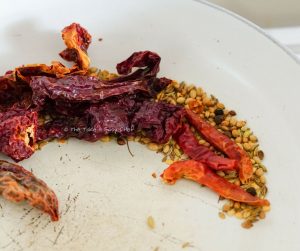 Squid ghee roast steps - Toasting red chillies