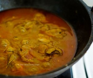 Liver Curry Steps - Cook the liver pieces in the curry base