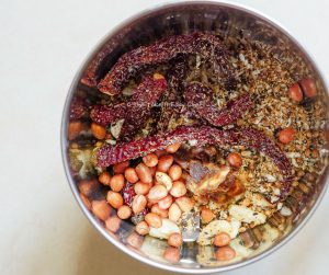 Chilli Bajji Pav Steps - Roasted ingredients ready to blend