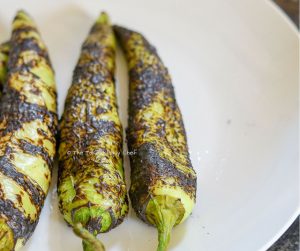 Chilli Bajji Pav Steps - Banana peppers (chilli bajji) is roasted
