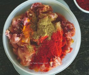 Chicken Perattu Steps - Add the chicken with spices