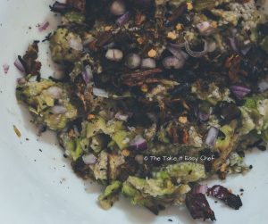 Vazhuthananga Udachathu (Roasted Brinjal Eggplant Aubergine Kerala Style) Steps - Ingredients ready to be mixed